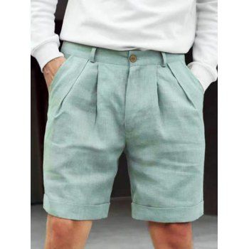 

Plain Color Elastic Waist Zip Fly Casual Shorts, Light green