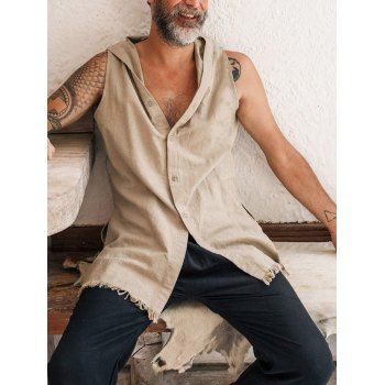 

High Low Hooded Tank Top Side Slit Frayed Hem Casual Tank Top, Light yellow