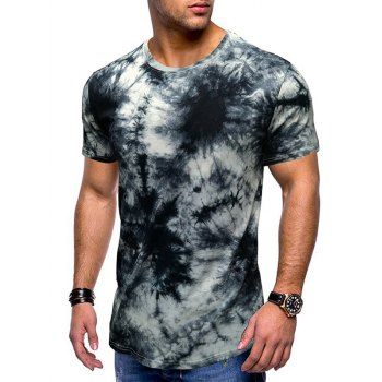 

Tie Dye T Shirt Curved Hem T Shirt Round Neck Short Sleeve Casual Tee, Black