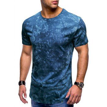 

Tie Dye T Shirt Curved Hem T Shirt Round Neck Short Sleeve Casual Tee, Blue