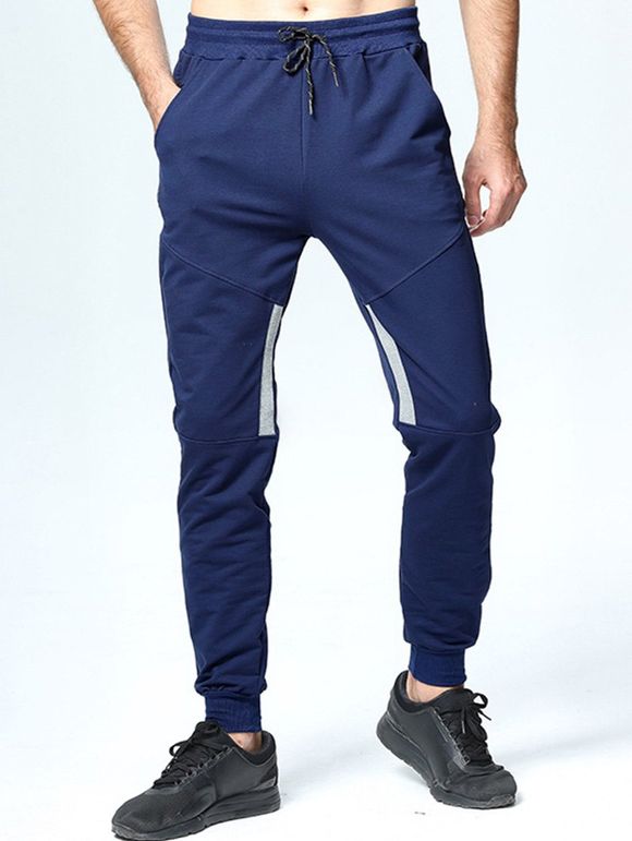 Pantalon de Jogging Décontracté Long Jointif avec Poches Pieds Etroits à Cordon - Bleu profond 2XL