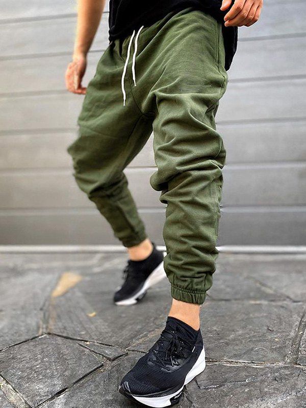 Jogger Pants Drawstring Solid Color Pants Pockets Beam Feet Casual Pants - LIGHT GREEN 3XL