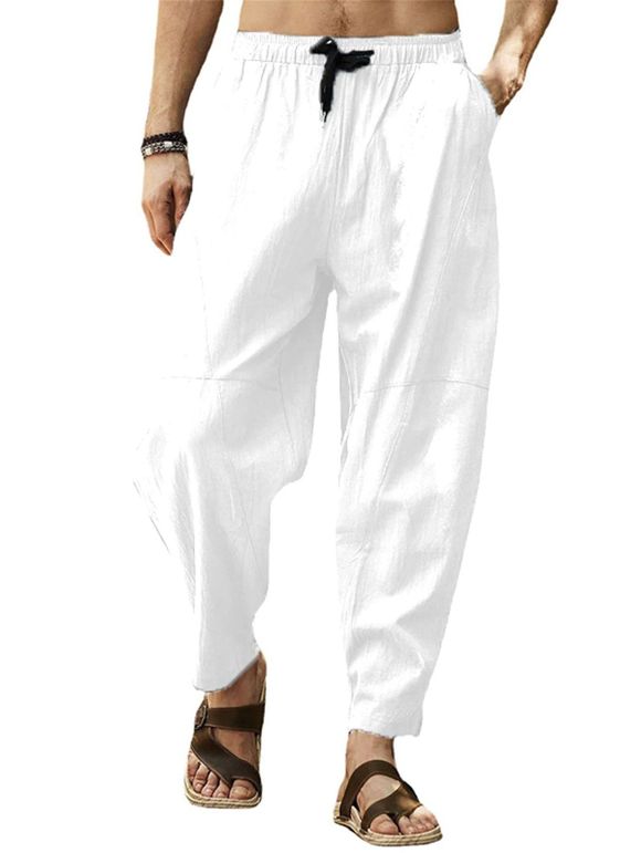 Pantalon Décontracté à Taille Elastique avec Multi-Poches - Blanc 4XL