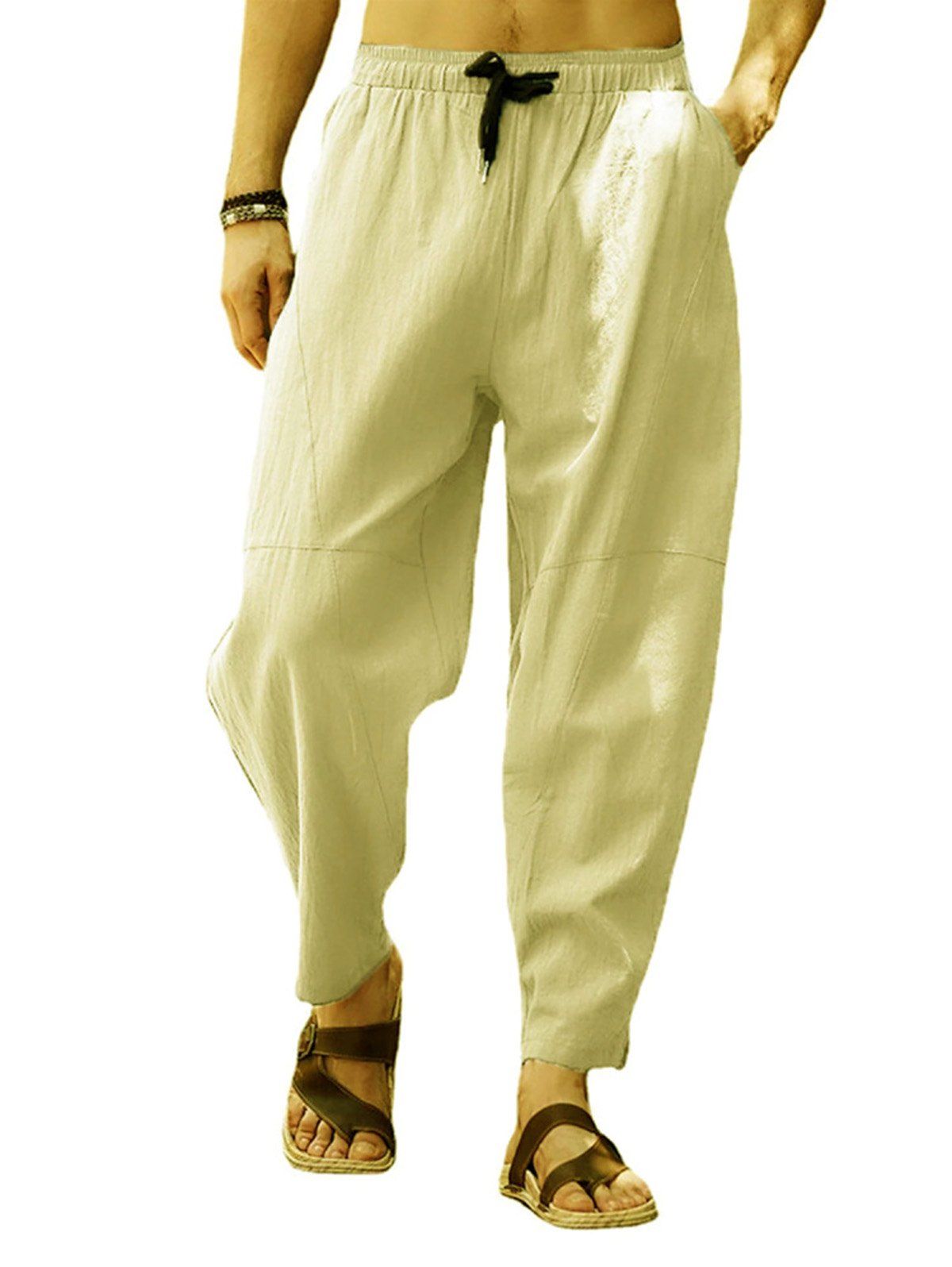 Pantalon Décontracté à Taille Elastique avec Multi-Poches - Jaune 4XL