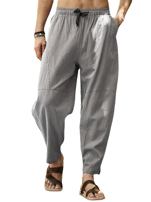 Pantalon Décontracté à Taille Elastique avec Multi-Poches - Gris 4XL
