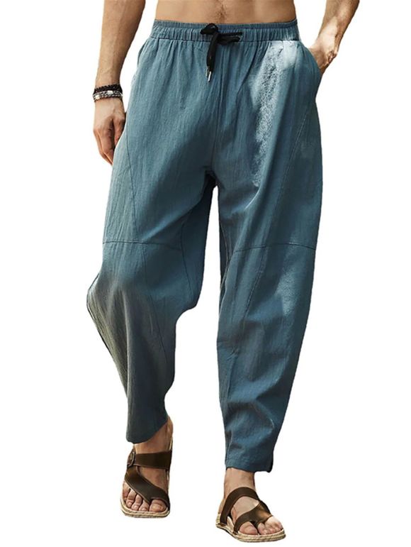 Pantalon Décontracté à Taille Elastique avec Multi-Poches - Bleu 4XL
