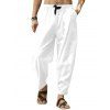 Pantalon Décontracté à Taille Elastique avec Multi-Poches - Blanc 4XL