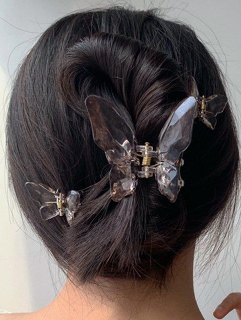 3 Pièces Pinces à Cheveux Transparentes en Forme de Griffe de Papillon