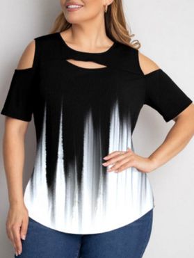 Plus Size T Shirt Ombre T Shirt Printed Cut Out Cold Shoulder Casual Tee