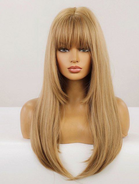 24 Inch Long Straight Full Bang Ombre Synthetic Wig