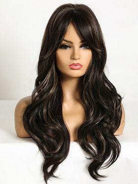 Long Side Bang Highlight Body Wave Capless Synthetic Wig
