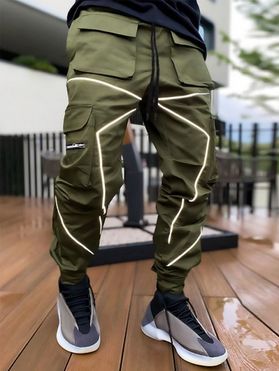 Pantalon Cargo Décontracté Lumineux avec Multi-Poches Zippées Taille Elastique