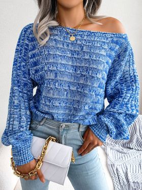 Skew Collar Knit Sweater Raglan Sleeve Heatered Casual Knitted Sweater