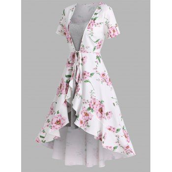 

Heather Cami Dress and Flower Tied Front Ruffle High Waist A Line Midi Vacation Dress Two Piece Dress, White