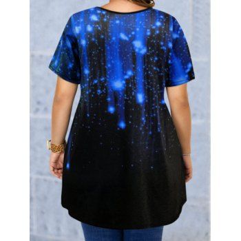 Plus Size T Shirt Galaxy Print Crisscross High Low T-shirt Short Sleeve Curve Tee