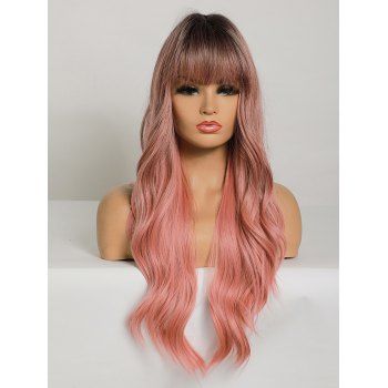 

Ombre Wavy 26 Inch Long Full Bang Cosplay Party Wig, Rose