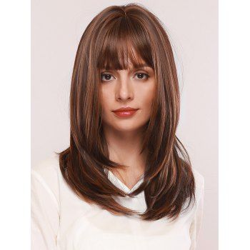 

Long Full Bang Highlight Straight Capless Synthetic Wig, Red dirt