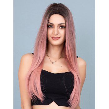 

Long Middle Part Ombre Straight Cosplay Party Synthetic Wig, Rose