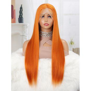 

13*1 Lace Front Long Straight Party Wig Heat Resistant Synthetic Cosplay Wig, Orange