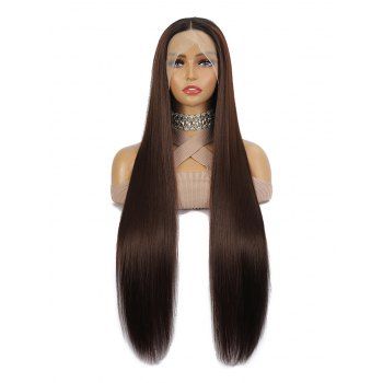 

28 Inch Long Lace Front Straight Middle Part Heat Resistance Synthetic Wig, Coffee