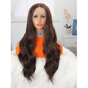 

13*1 Lace Front 28 Inch Long Body Wave Highlight Heat Resistance Synthetic Wig, Rosy finch
