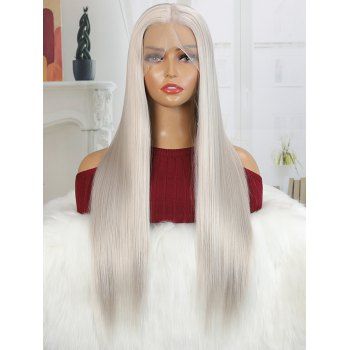 

28 Inch Long 13*1 Lace Front Straight Cosplay Heat Resistance Synthetic Wig, Gunmetal