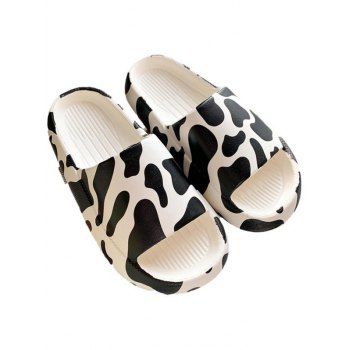 

Bathroom Slippers Cow Print Thick Platform Slip On Indoor Slippers, Black