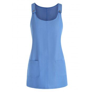 

Solid Color Tank Dress Pockets A Line Mini Dress Sleeveless Summer Casual Dress, Blue