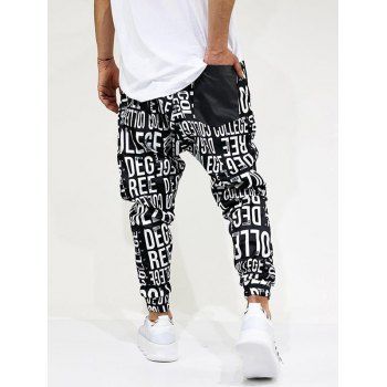 

Jogger Pants Allover Letter Print Pants Drawstring Beam Feet Pockets Long Casual Pants, Black