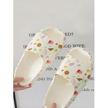 

Cute Dessert Print Non-slip Indoor Outdoor Beach Slippers, White