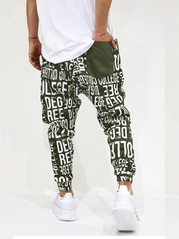 Pantalon de Jogging Décontracté Long à Imprimé Lettre à Pieds de Poutre avec Poches - Vert profond 3XL