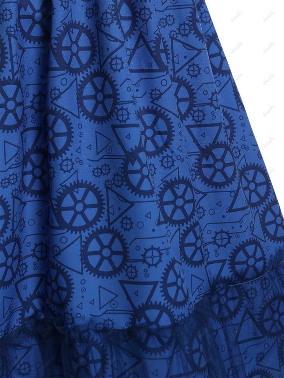 Mini Robe Pliée Géométrique Lettre en Ligne A Superposée en Maille - Bleu profond XXL
