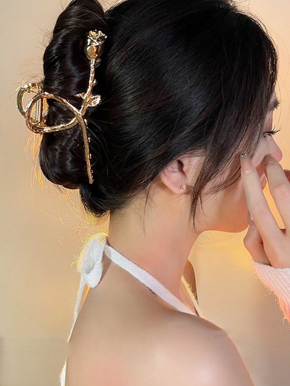 Pince à Cheveux Elégante Rose en Métal pour Extérieur - d'or 