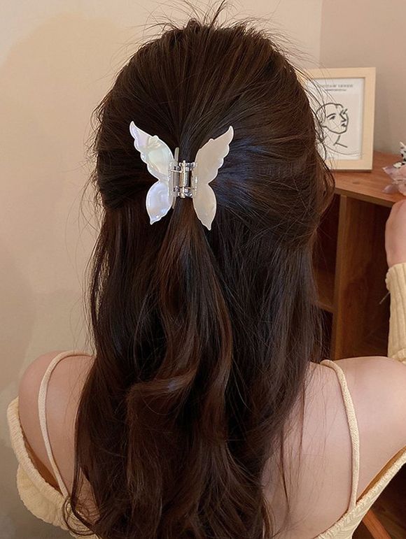 Patte Cheveux Elégant de Boutonnage Papillon en Acrylique pour Extérieur - Blanc 