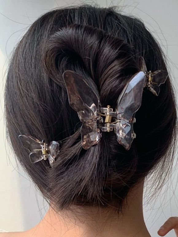 3 Pièces Pinces à Cheveux Transparentes en Forme de Griffe de Papillon - Gris Foncé 