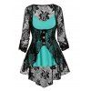 Heather Cami Top And Sheer Floral Lace Mock Button Slit Long Sleeve Blouse Two Piece Top
