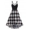 Robe Mi-Longue Ligne A Découpée Croisée à Carreaux Imprimé à Taille Haute - Noir XL