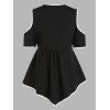 T-shirt Décontracté Fleur Feuille Panneau en Dentelle à Taille Empire de Grande Taille - Noir 5X