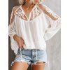 Embroidery Flower Blouse Sheer Lace Solid Color Long Sleeve Casual Shirt - WHITE XL