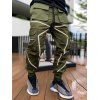 Luminescent Piping Cargo Pants Zipper Multi Pockets Drawstring Elastic Waist Casual Pants - DEEP GREEN 3XL