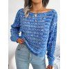 Skew Collar Knit Sweater Raglan Sleeve Heatered Casual Knitted Sweater - BLUE L