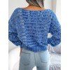 Skew Collar Knit Sweater Raglan Sleeve Heatered Casual Knitted Sweater - BLUE L