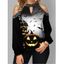T-shirt D'Halloween Gothique à Imprimé Chauve-souris et Citrouille à Epaule Dénudée à Manches Longues - Noir XL