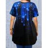 T-shirt Courbe Croisé à Imprimé Galaxie de Grande Taille à Manches Courtes - Bleu XL