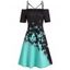 Ombre Dress Butterfly Print A Line Dress Cold Shoulder Cut Out Casual Mini Dress - BLACK L