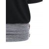 T-shirt Long en Blocs de Couleurs à Epaule Dénudée à Col Oblique Faux Deux Pièces - Noir XXXL