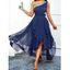 One Shoulder Prom Dress Metallic Sparkly Strap Patches High Low Dress Backless Layered High Waist Chiffon Party Dress - BLUE S