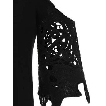 Flower Crochet Lace Panel Mini Dress Cold Shoulder Skew Collar Shift Dress