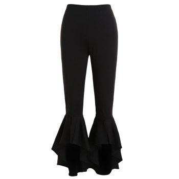 

Solid Color Pants Flare Pants High Low Elastic High Waist Casual Long Pants, Black
