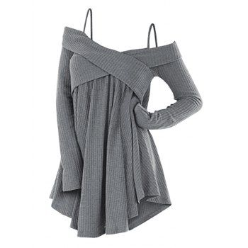 

Cold Shoulder Crisscross Tunic Sweater, Gray